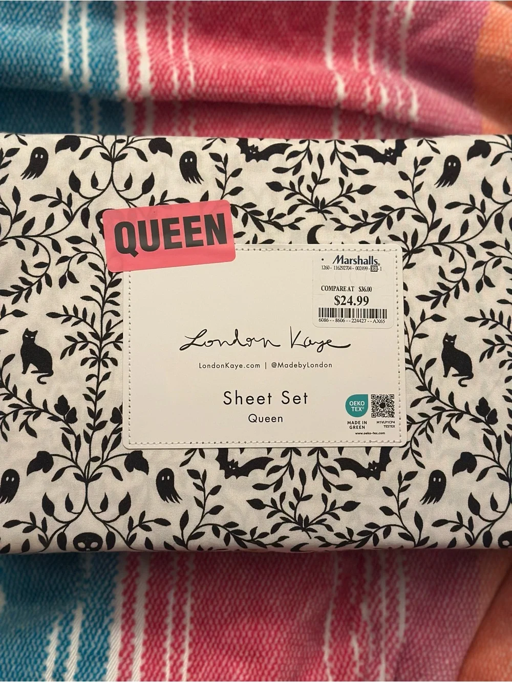 Marshalls Black and White Cat/ghost/bat  Vine Halloween Queen Sheet Set